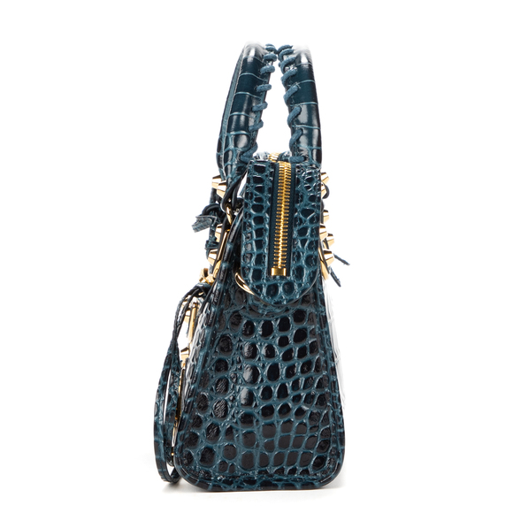 Balenciaga Mini City in Petro Blue Crocodile Embossed Leather - Picture 5 of 10